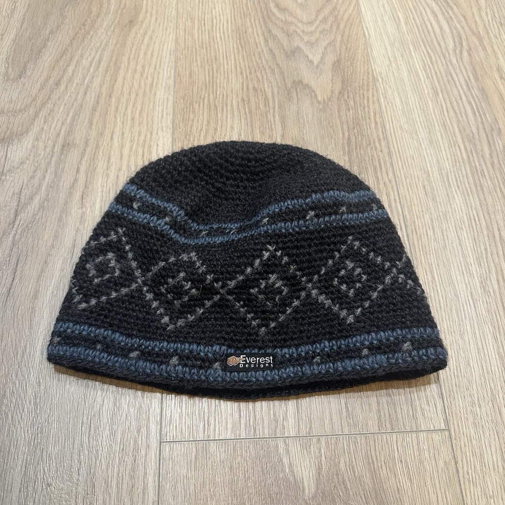 Everest Designs Nepal 100% Wool Beanie Hat Striped Gorpcore BoHo Fleece Lined